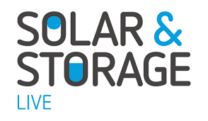 Solar & Storage Live logo. The design features the words ‘Solar & Storage’ in bold black capital letters, with parts of the letters filled in blue to add emphasis. The word ‘Live’ appears in smaller light blue text below. This logo represents the Solar & Storage Live exhibition and conference, an industry event focused on solar power, energy storage, and sustainable energy solutions.